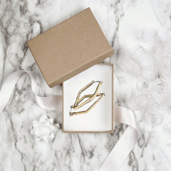 ✨ Gold Geometric Rhinestone Hoop Earrings | Cassandra & Co. Boutique Collection - Picture 2 of 7